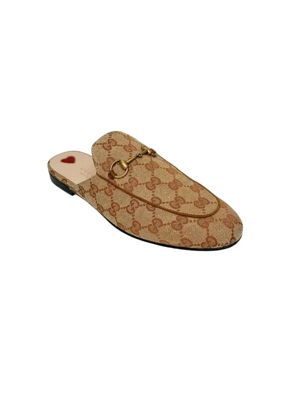 Gucci Princetown Horsebit Mule EU 39 US 9 Beige GG Monogram Canvas Loafer Flat